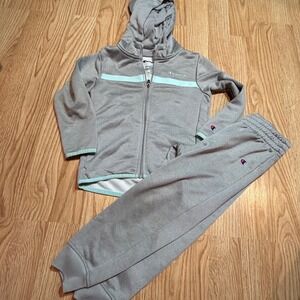Kids Champion Gray Mint Athletic Tracksuit Set Hoodie Pants Size 4T